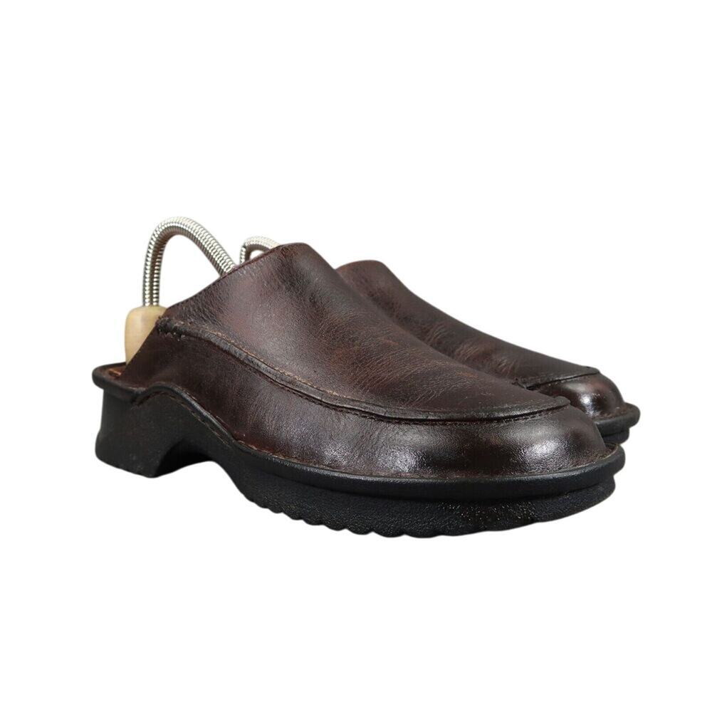 Clarks Shoes Womens 7 Casual Clogs Slip On Leather Brown Retro Classic Comfort